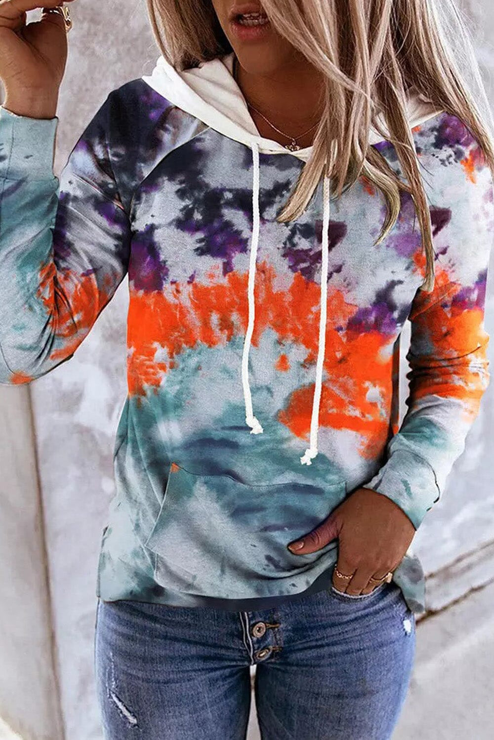 Tie dye drawstring hoodie hotsell
