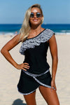 KaleaBoutique Tribal Geometry Ruffle One Shoulder Tankini Swimsuit - KaleaBoutique.com