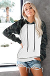 KaleaBoutique White Camo Sleeve Patchwork Pullover Women Hoodie - KaleaBoutique.com