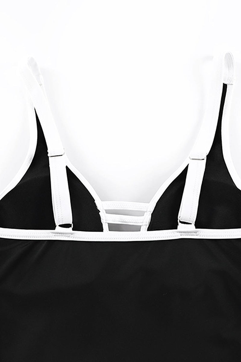KaleaBoutique White Trim Deep V Neck Side Split One-piece Sarong Swim Dress Swimsuit - KaleaBoutique.com