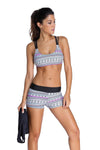 KaleaBoutique Women Gray Zigzag Athletic Style 3 Piece Tankini with Shorts and Vest Top Bikini Swimsuit Set - KaleaBoutique.com