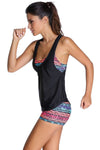 KaleaBoutique Women Multi Abstract Athletic Style 3 Piece Tankini with Shorts and Vest Top Bikini Swimsuit Set - KaleaBoutique.com