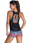 KaleaBoutique Women Multi Abstract Athletic Style 3 Piece Tankini with Shorts and Vest Top Bikini Swimsuit Set - KaleaBoutique.com