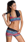 KaleaBoutique Women Multi Abstract Athletic Style 3 Piece Tankini with Shorts and Vest Top Bikini Swimsuit Set - KaleaBoutique.com