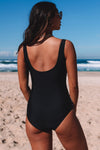 KaleaBoutique Zebra Animal Print Ruched Front One-piece Black V-Neck Swimsuit - KaleaBoutique.com