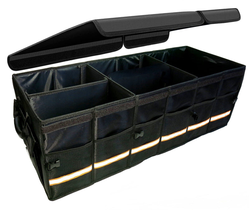 KB XX-Large Car Trunk Organizer, SUV Trunk Organizer With Cover, Heavy Duty Collapsible Truck Bed Storage, Car Caddy Organizer, Van Trunk Back Seat Organizer with Dual Lids (Black) - KaleaBoutique.com