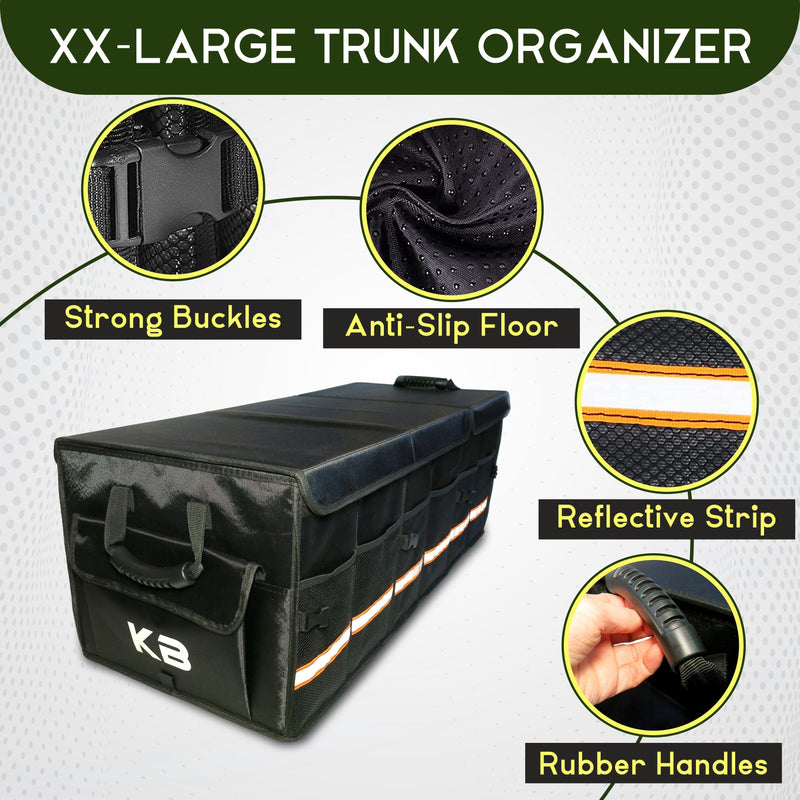 KB XX-Large Car Trunk Organizer, SUV Trunk Organizer With Cover, Heavy Duty Collapsible Truck Bed Storage, Car Caddy Organizer, Van Trunk Back Seat Organizer with Dual Lids (Black) - KaleaBoutique.com