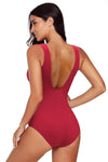 KaleaBoutique Stylish Leaves Splicing Ruched Front Open Back One-Piece Swimsuit - KaleaBoutique.com