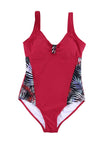 KaleaBoutique Stylish Leaves Splicing Ruched Front Open Back One-Piece Swimsuit - KaleaBoutique.com