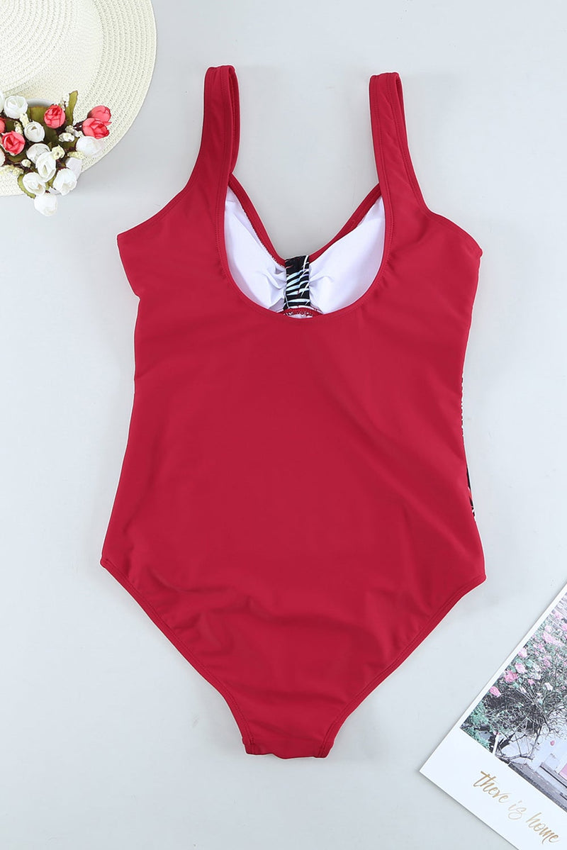 KaleaBoutique Stylish Leaves Splicing Ruched Front Open Back One-Piece Swimsuit - KaleaBoutique.com