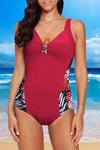 KaleaBoutique Stylish Leaves Splicing Ruched Front Open Back One-Piece Swimsuit - KaleaBoutique.com