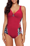 KaleaBoutique Stylish Leaves Splicing Ruched Front Open Back One-Piece Swimsuit - KaleaBoutique.com