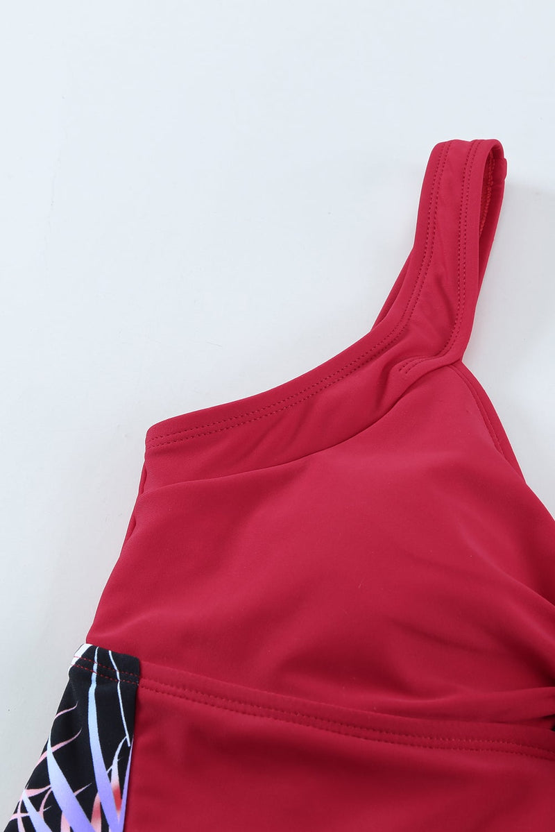 KaleaBoutique Stylish Leaves Splicing Ruched Front Open Back One-Piece Swimsuit - KaleaBoutique.com