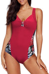 KaleaBoutique Stylish Leaves Splicing Ruched Front Open Back One-Piece Swimsuit - KaleaBoutique.com