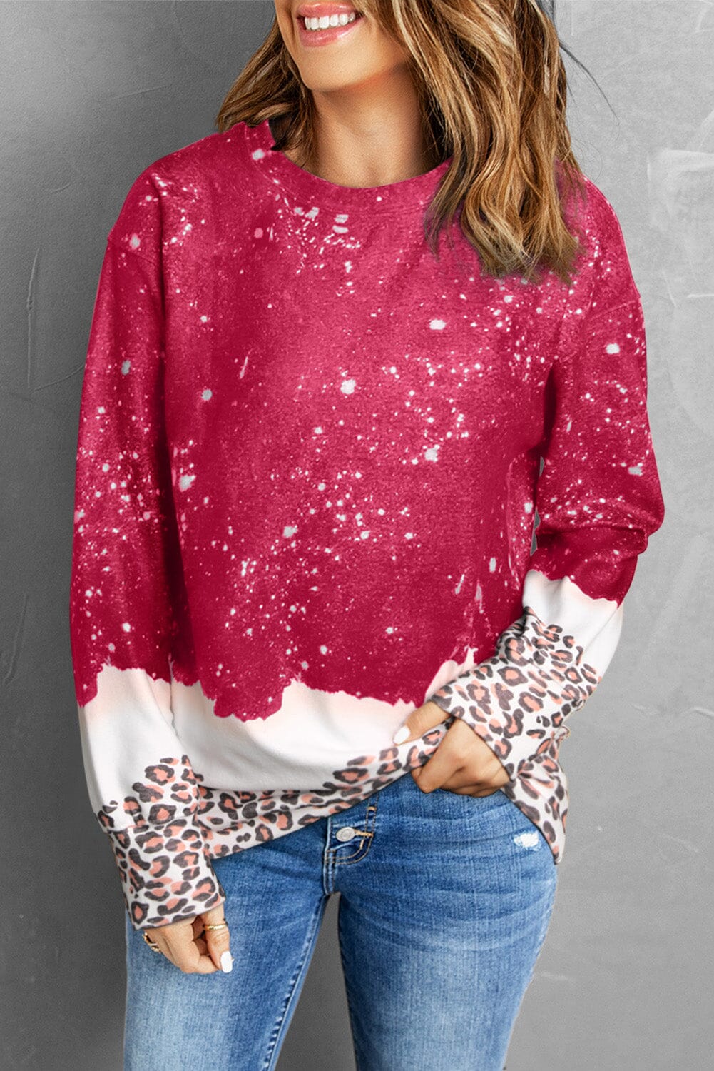 KaleaBoutique Stylish Leopard Bleached Pullover Sweatshirt - KaleaBoutique.com