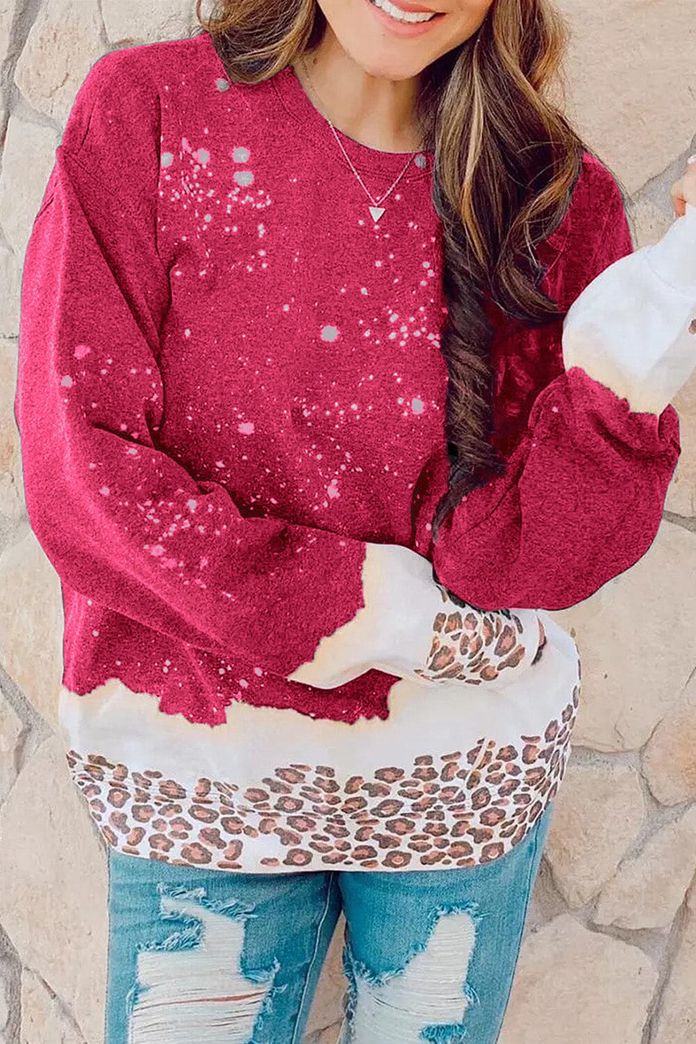 KaleaBoutique Stylish Leopard Bleached Pullover Sweatshirt - KaleaBoutique.com