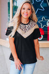 KaleaBoutique Leopard Animal Print Top Sequin Waffle Knit Short Sleeve Relaxed Fit T-shirt - KaleaBoutique.com