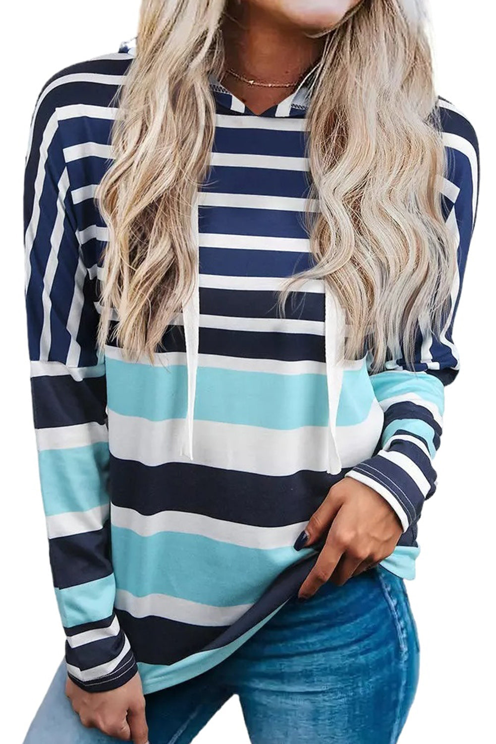 Multi Striped Drawstring Long Sleeve Hoodie - KaleaBoutique.com