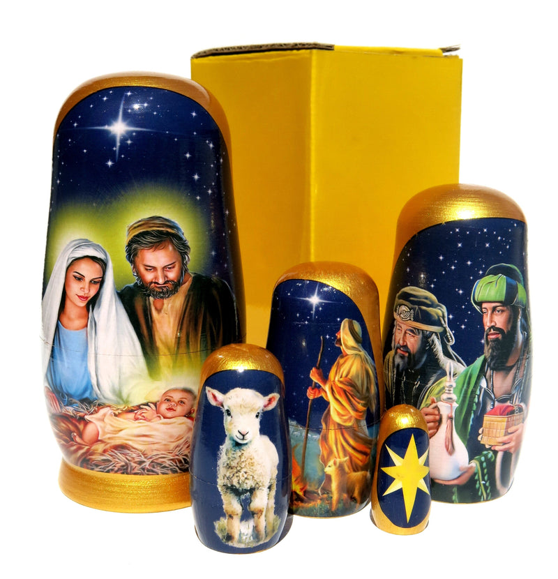 Nativity Russian Nesting Doll, 5 PC Hand Crafted Stacking Matryoshka Egg Set, Religious Christmas Gift - KaleaBoutique.com