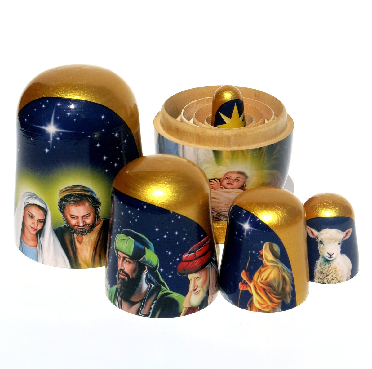 Traditional Nativity 5 Piece Nesting Doll, Traditional Handcrafted Nested Doll - KaleaBoutique.com