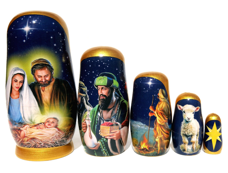 Nativity Russian Nesting Doll, 5 PC Hand Crafted Stacking Matryoshka Egg Set, Religious Christmas Gift - KaleaBoutique.com