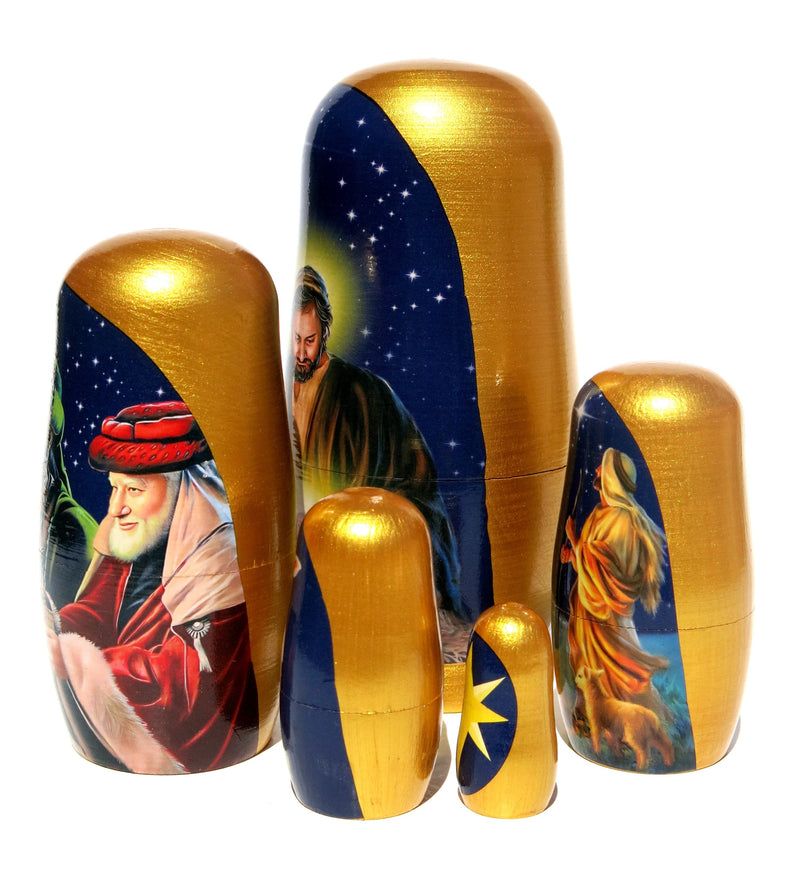 Nativity Russian Nesting Doll, 5 PC Hand Crafted Stacking Matryoshka Egg Set, Religious Christmas Gift - KaleaBoutique.com