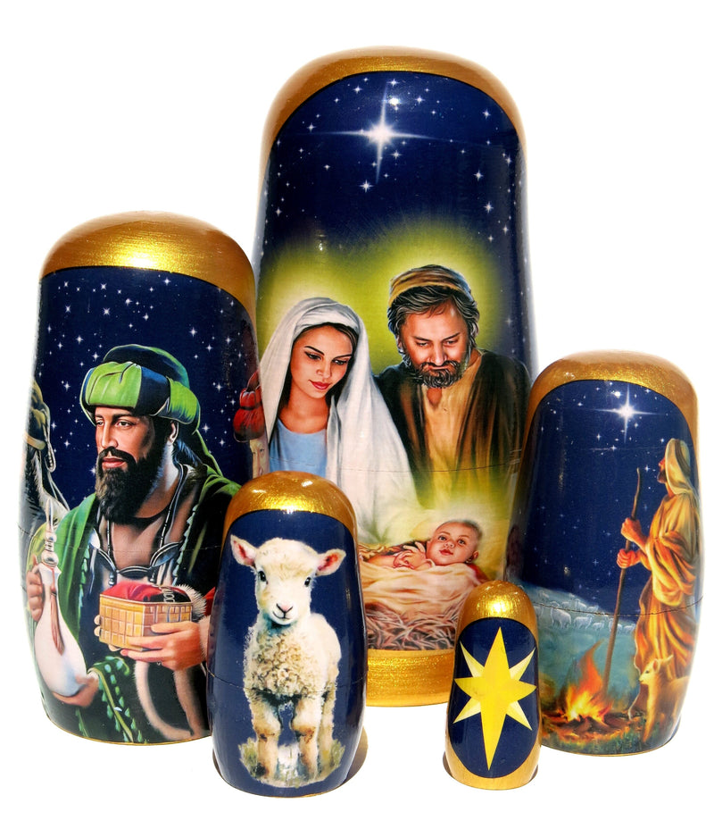 Traditional Nativity 5 Piece Nesting Doll, Traditional Handcrafted Nested Doll - KaleaBoutique.com