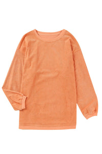 KaleaBoutique Stylish Orange Ribbed Corded Oversized Sweatshirt - KaleaBoutique.com