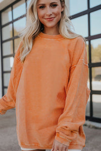 KaleaBoutique Stylish Orange Ribbed Corded Oversized Sweatshirt - KaleaBoutique.com