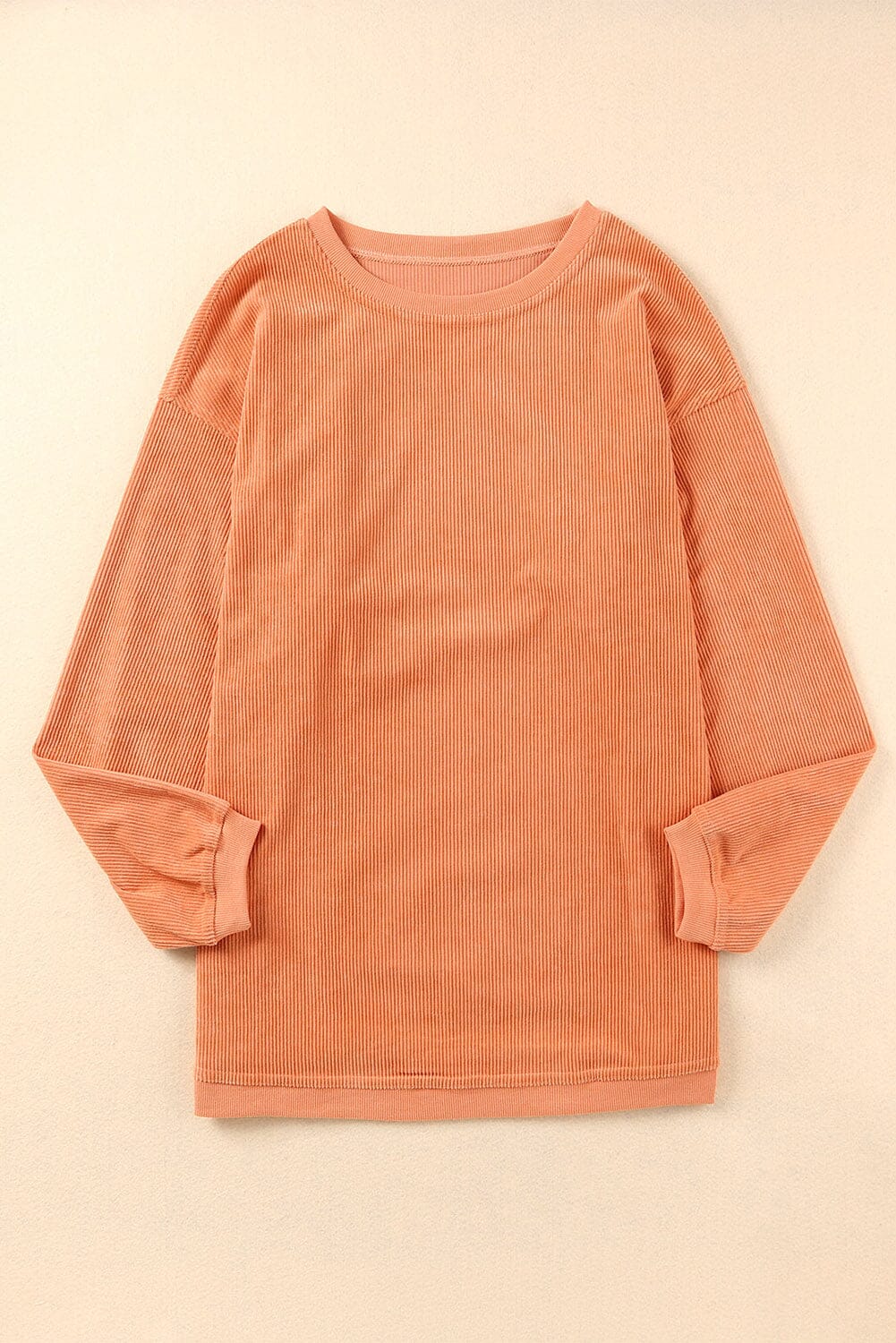 KaleaBoutique Stylish Orange Ribbed Corded Oversized Sweatshirt - KaleaBoutique.com