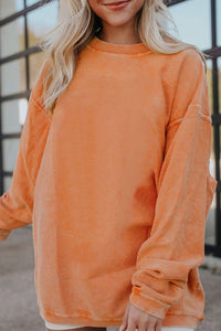 KaleaBoutique Stylish Orange Ribbed Corded Oversized Sweatshirt - KaleaBoutique.com
