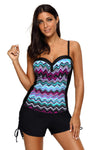KaleaBoutique 2 Piece Pattern Print Spaghetti Straps Ruched Top and Drawstring Boy Shorts Tankini - KaleaBoutique.com