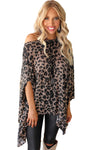 KaleaBoutique Leopard Animal Print Loose Cape Cold Shoulder Shirt Asymmetrical Tunic Top - KaleaBoutique.com