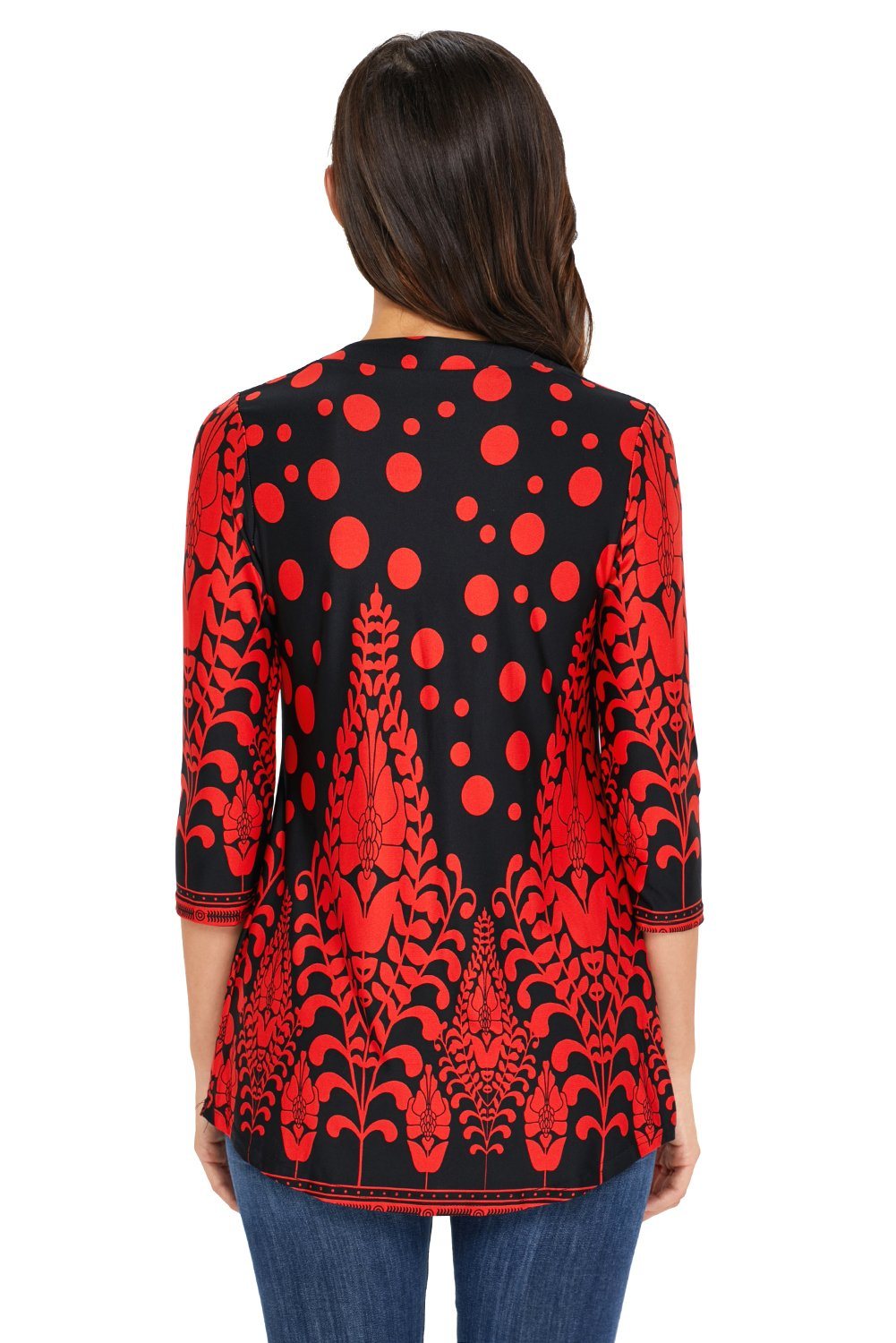 KaleaBoutique Stylish Red Floral Notch Neck Pin-tuck Tunic - KaleaBoutique.com