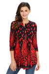 KaleaBoutique Stylish Red Floral Notch Neck Pin-tuck Tunic - KaleaBoutique.com