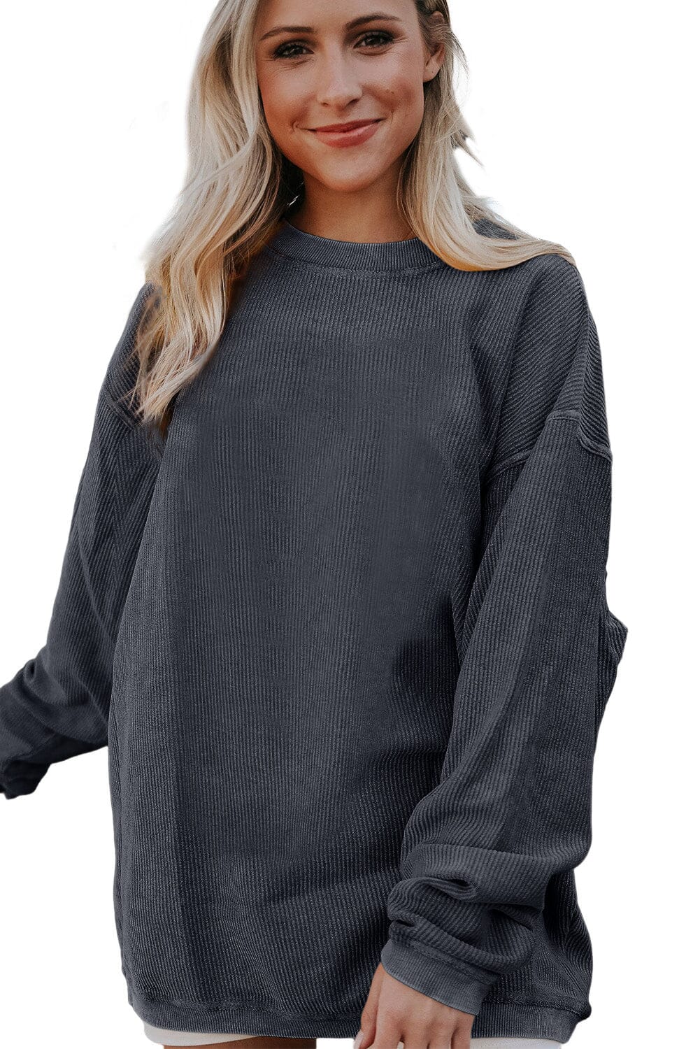 KaleaBoutique Stylish Ribbed Corded Oversized Sweatshirt - KaleaBoutique.com