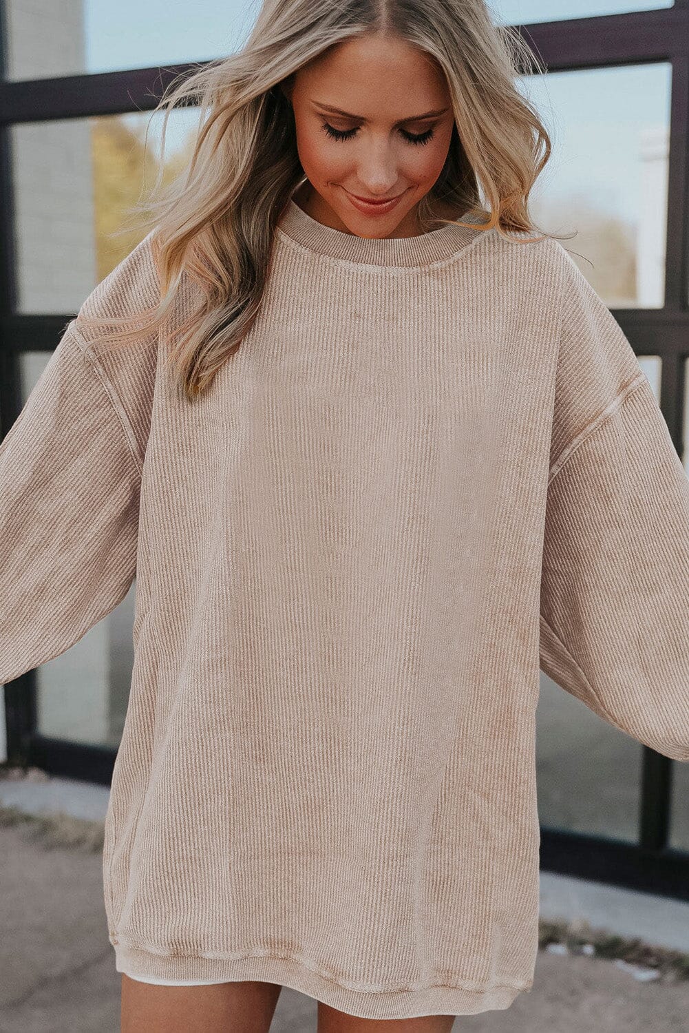 KaleaBoutique Ribbed Corded Oversized Sweatshirt - KaleaBoutique.com