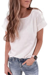 KaleaBoutique Ribbed Texture Buttoned Shoulder Shirt Round Neck Solid Top - KaleaBoutique.com