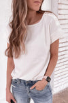 KaleaBoutique Ribbed Texture Buttoned Shoulder Shirt Round Neck Solid Top - KaleaBoutique.com