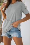 KaleaBoutique Stylish Ripped Solid Color Short Sleeve T Shirt - KaleaBoutique.com