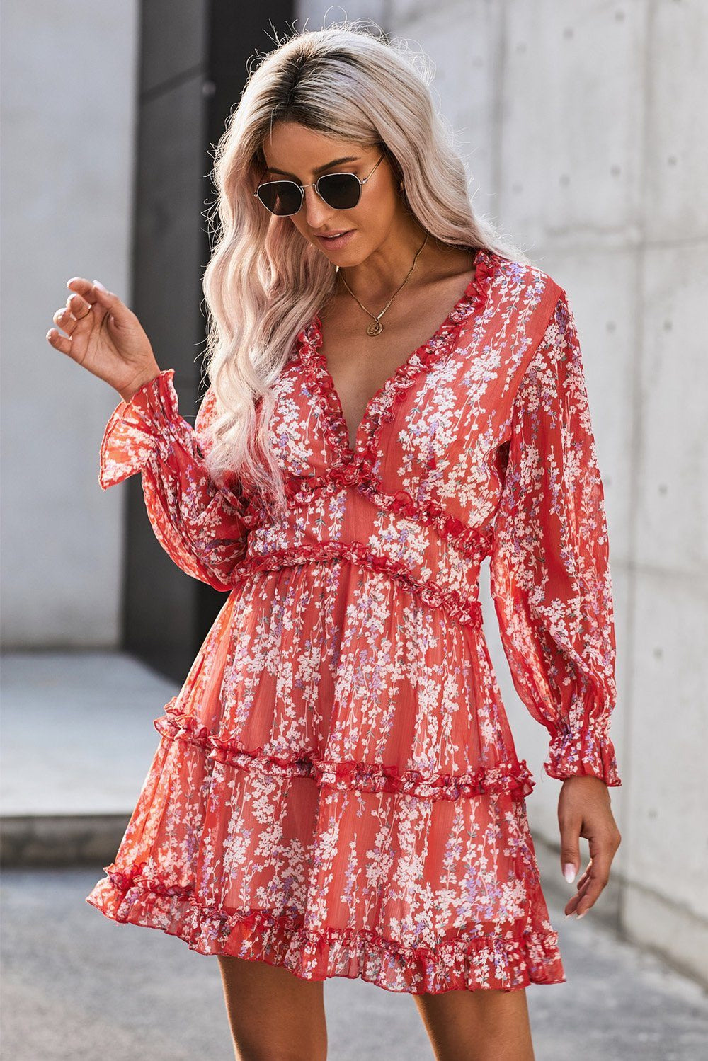 Floral dress with open back clearance