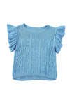 KaleaBoutique Solid Ruffle Sleeve Cable Knit Shirt Cropped Sweater Top - KaleaBoutique.com