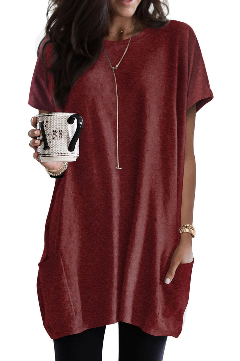 KaleaBoutique Oversized Side Pockets Relaxed Fit Shirt Short Sleeve Tunic Top - KaleaBoutique.com