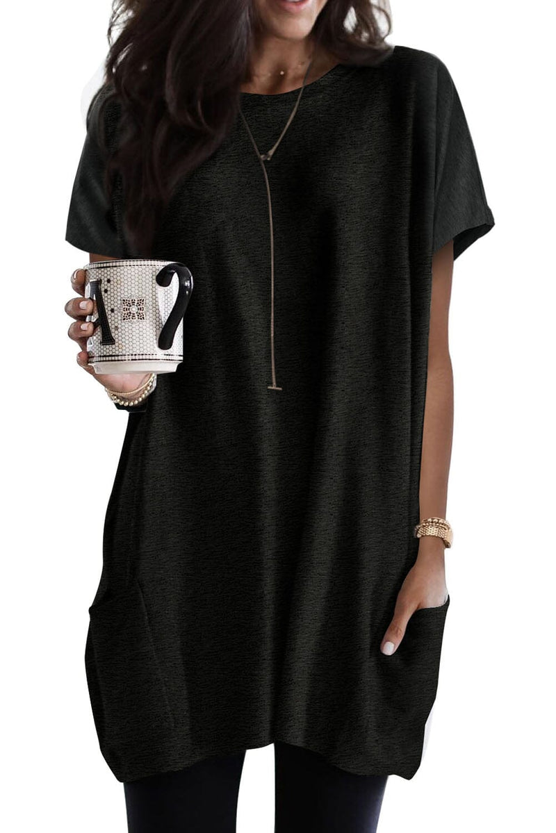 KaleaBoutique Oversized Side Pockets Long Shirt Short Sleeve Relaxed Wear Tunic Top - KaleaBoutique.com