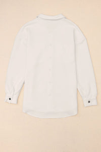 KaleaBoutique Solid Textured Flap Pocket Buttoned Shacket - KaleaBoutique.com