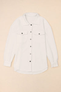 KaleaBoutique Solid Textured Flap Pocket Buttoned Shacket - KaleaBoutique.com