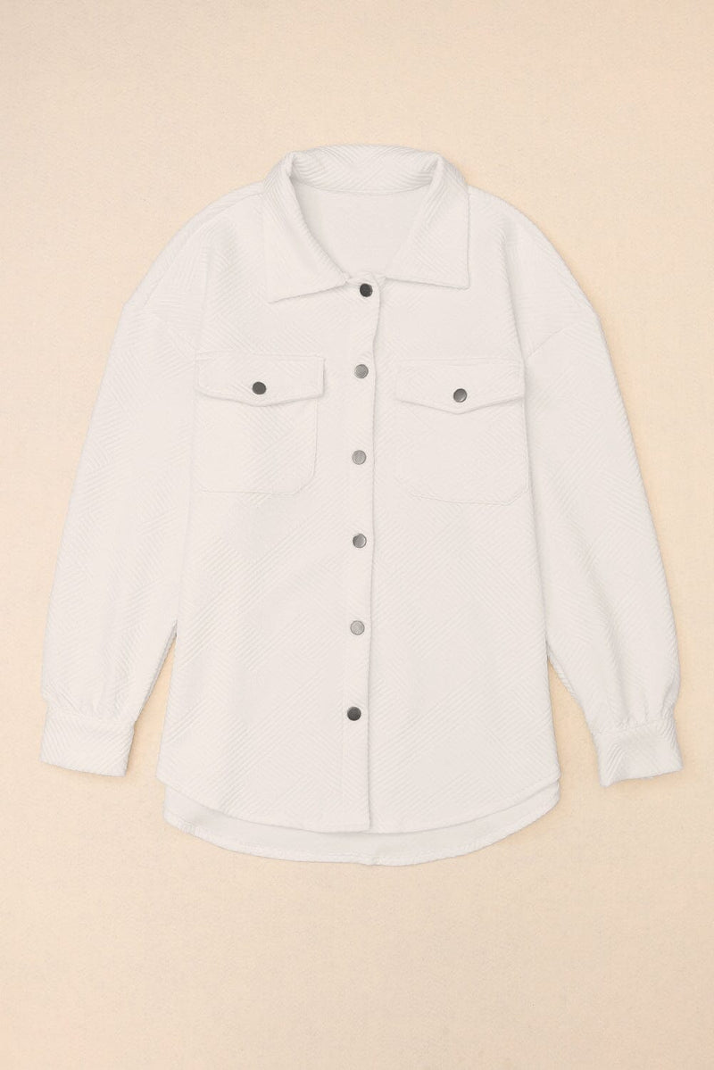 KaleaBoutique Solid Textured Flap Pocket Buttoned Shacket - KaleaBoutique.com