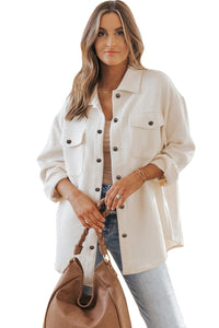 KaleaBoutique Solid Textured Flap Pocket Buttoned Shacket - KaleaBoutique.com