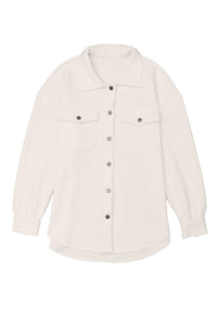 KaleaBoutique Solid Textured Flap Pocket Buttoned Shacket - KaleaBoutique.com