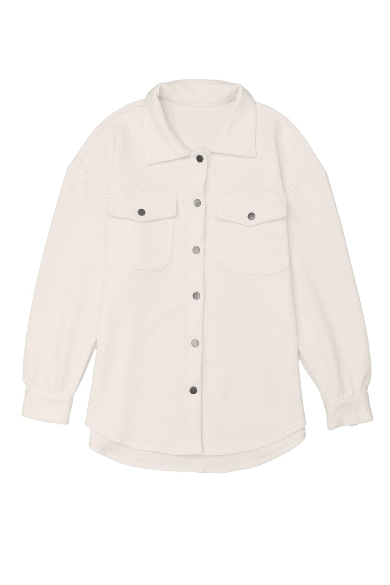 KaleaBoutique Solid Textured Flap Pocket Buttoned Shacket - KaleaBoutique.com
